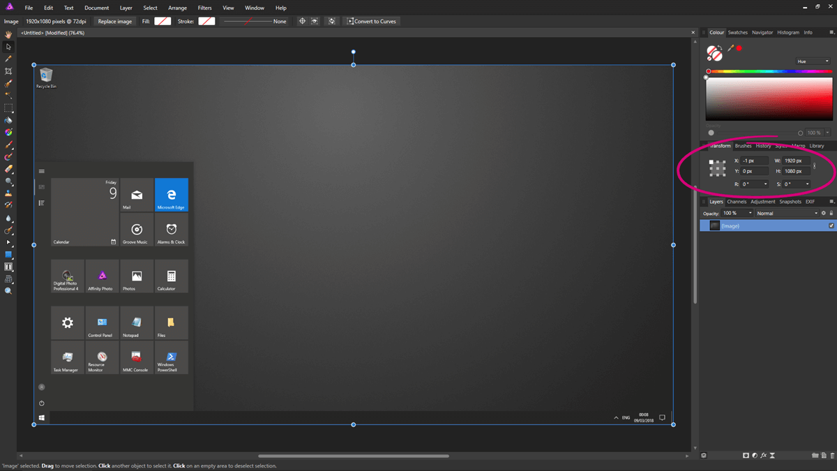 Affinity Designer Dashboard