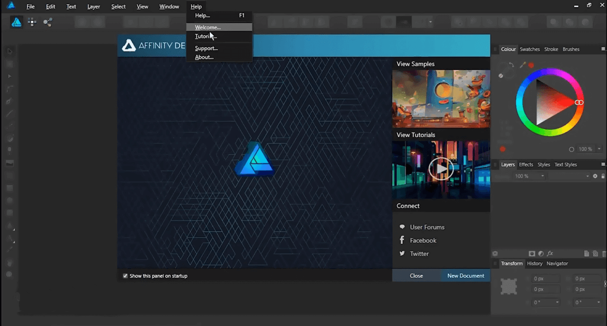 Affinity Designer Welcome